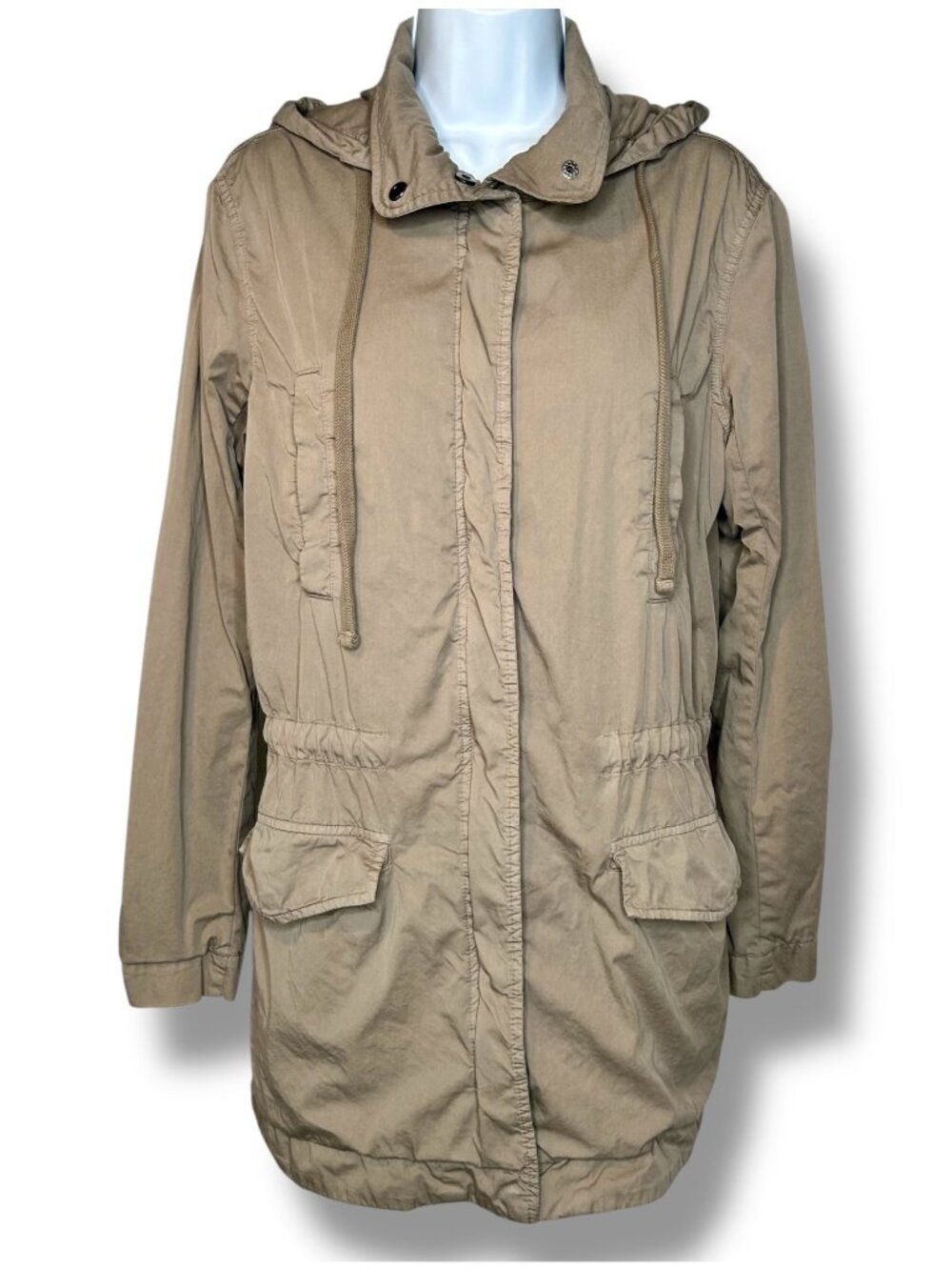 James Perse Tan Utility Anorak Jacket Hooded pockets Brown Outdoor cabincore